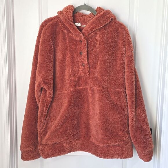 Roxy Surf Spray Rust Orange Fuzzy Hooded Pullover Jacket - Size Large - Picture 3 of 15
